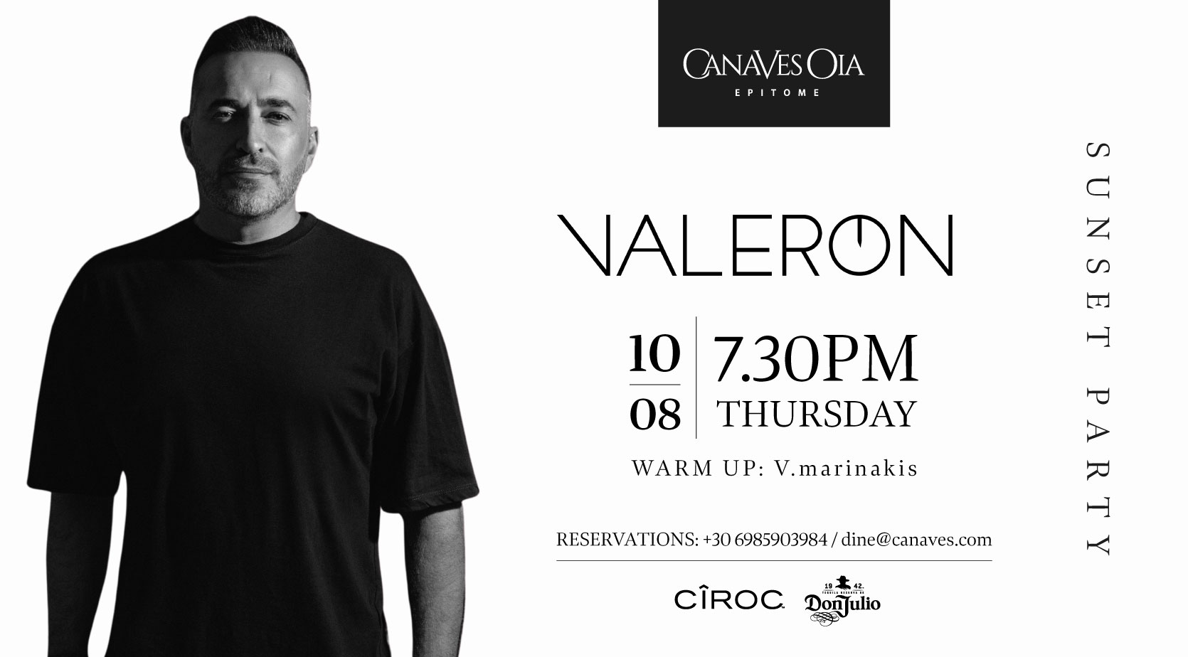 SUNSET PARTY WITH DJ VALERON | Canaves Oia Epitome – August 10, 2023 At 7:30pm
